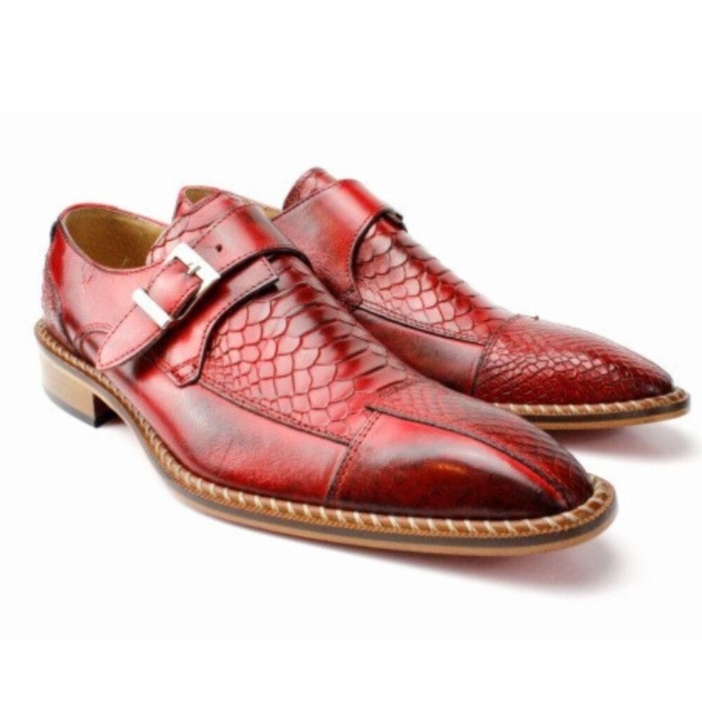 Doula Half Crocodile Printed Red Monk Straps Calfskin